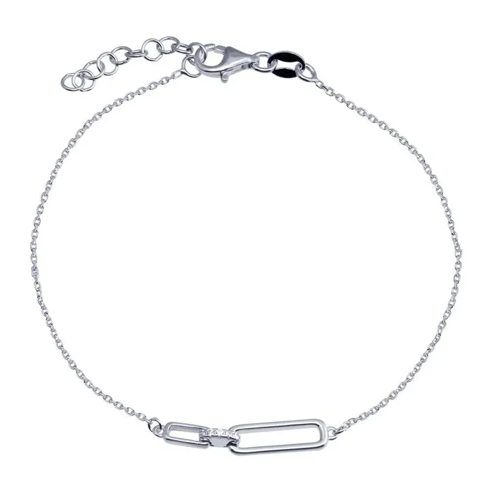 925 Sterling Silver CZ Big and Small Rectangle Charm Bracelet – BGB00347