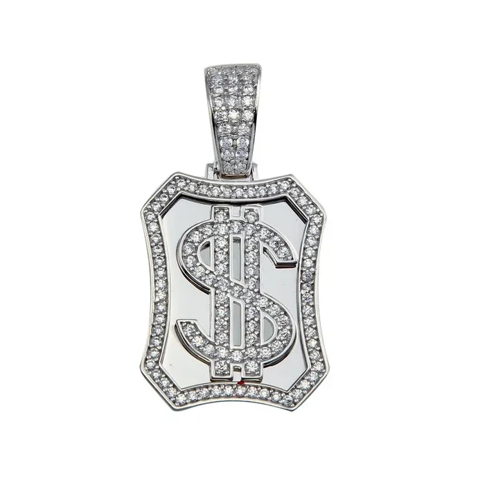 925 Sterling Silver Dollar Sign CZ Pendant – GMP00075