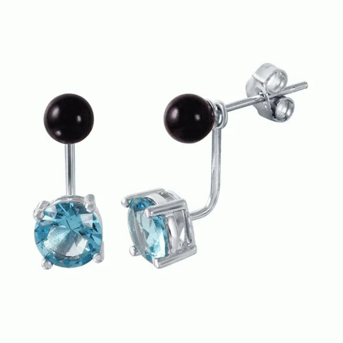925 Sterling Silver Light Blue CZ Black Synthetic Pearl Front and Back Earring – STE00999MAR