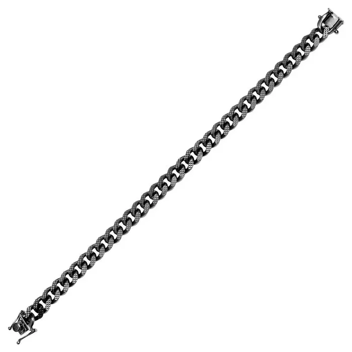 925 Sterling Silver Miami Curb Platinlux Plated One Sided Pyramid Pave 200 8.3mm – CH957B BLK