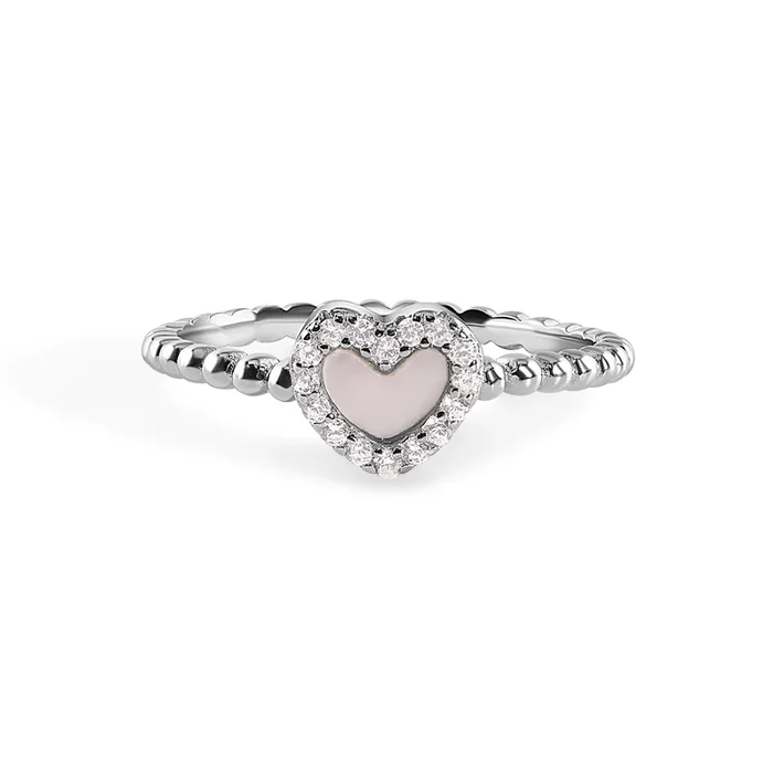 925 Sterling Silver Nickel Free Rhodium Plated Syntethic Opal Heart Clear CZ Ring – STR01172