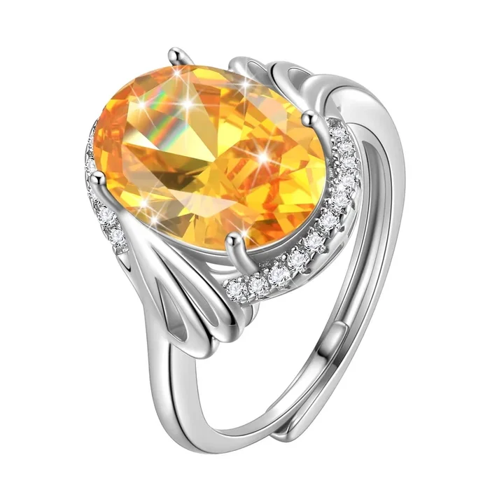 925 Sterling Silver Ring Women 8Ct Halo Oval November Birthstone Ring Citrine Yellow Jewelry Christmas Birthday Mother Day Gift for Grandma