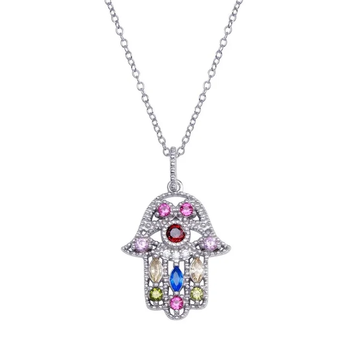 925 Sterling Silver Silver CZ Multi Color Hamsa – BGP01392