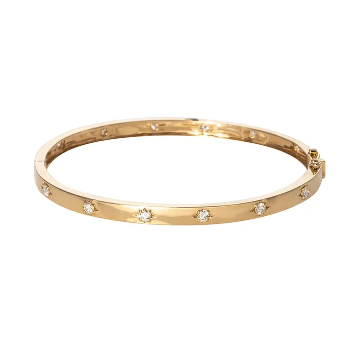 .92ctw Diamond Star Set 14K Yellow Gold Bangle