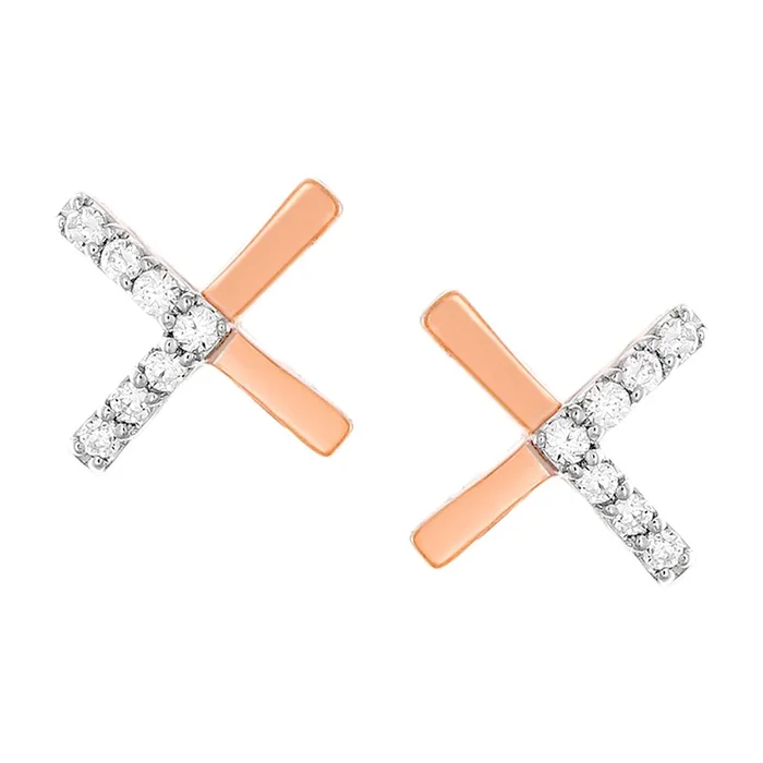 9ct Rose Gold 0.05 Carat Diamond Earrings with 14 Brilliant Cut Diamonds