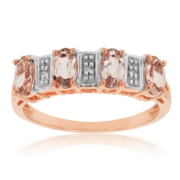 9ct Rose Gold Morganite and Diamond Ring