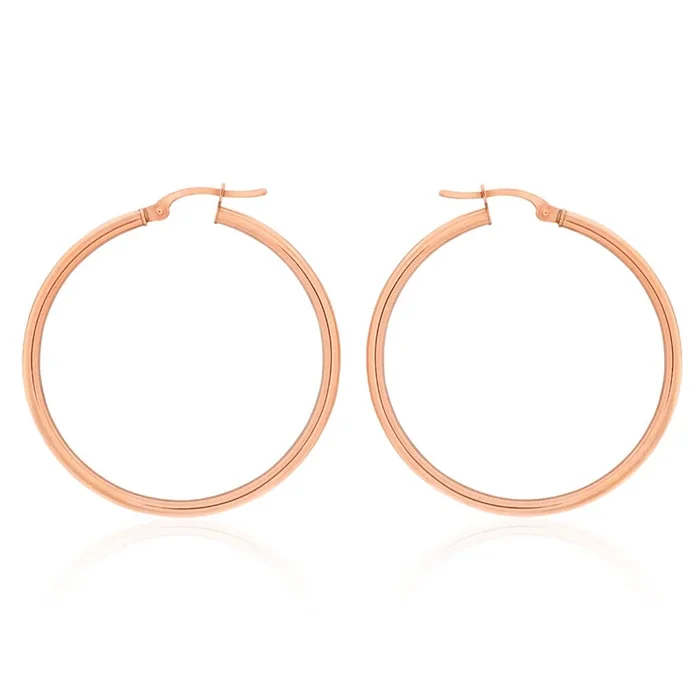 9ct Rose Gold Plain 30mm Hoop Earrings European made