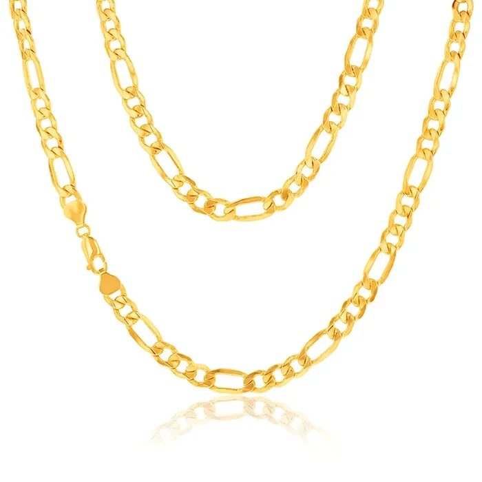 9ct Silverfilled Yellow Gold 180 Gauge Bevelled Figaro 55cm Chain
