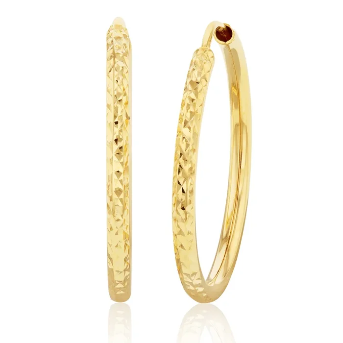 9ct Silverfilled Yellow Gold Diamond Cut 20mm Sleeper Earrings
