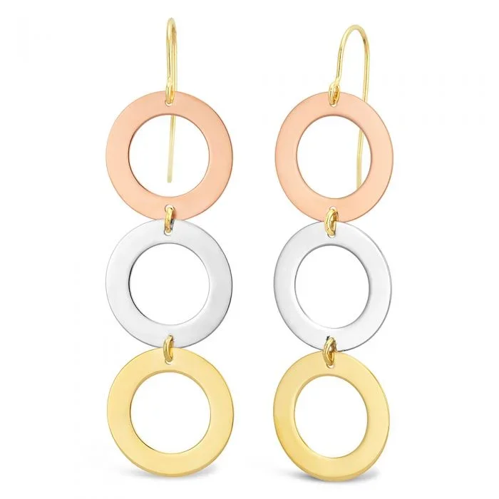 9ct Three-Tone Fancy 3x Circle Drop Hook Earrings