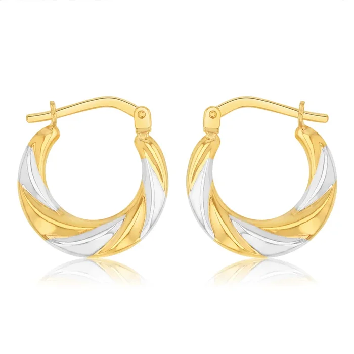 9ct Two Tone Gold Silverfilled Twisted Creole Hoop Earrings
