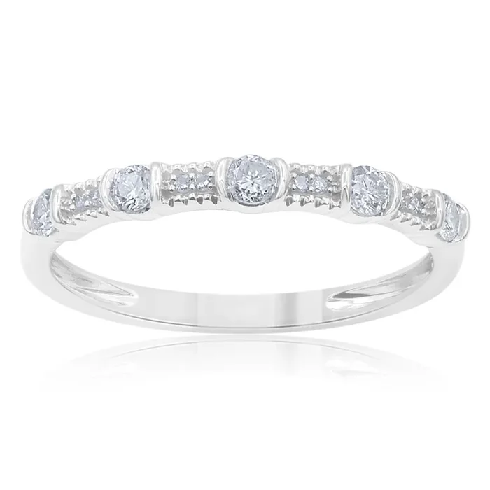 9ct White Gold 1/5 Carat Diamond Ring With 13 Brilliant Diamonds