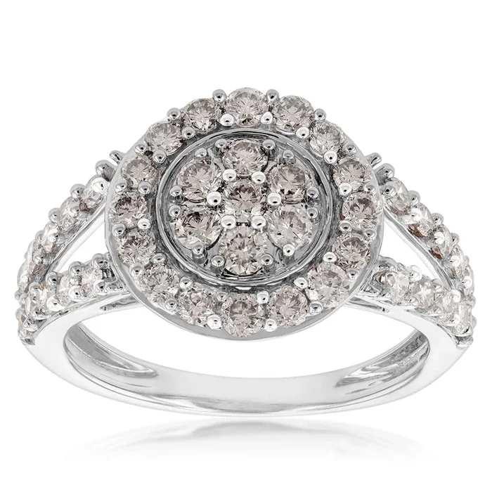 9ct White Gold 1 Carat Diamond Round Shape Cluster Ring