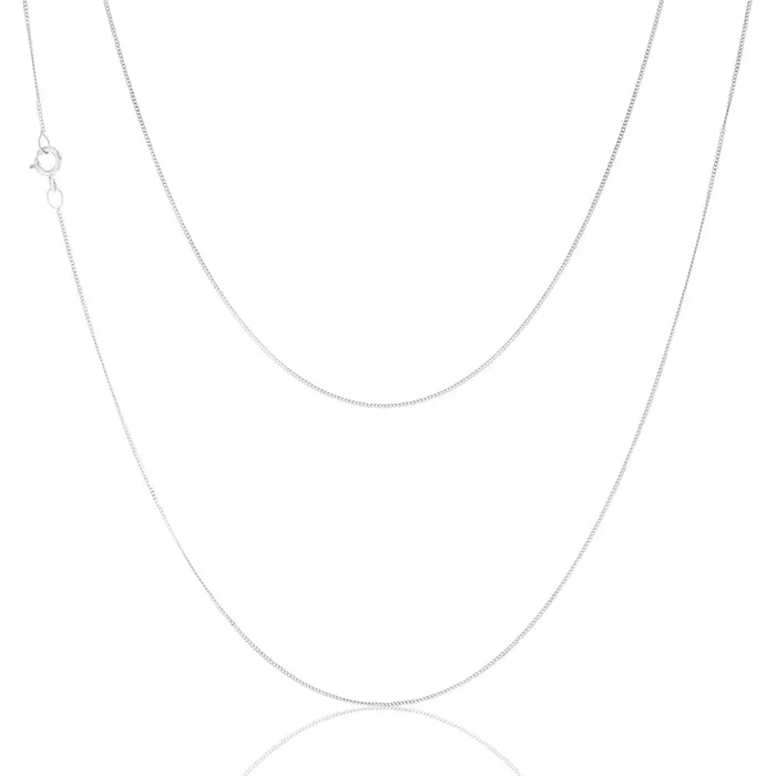 9ct White Gold 18 Gauge Fine Curb 41cm Chain