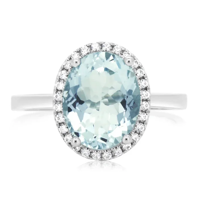9ct White Gold 2.4 Carat Aquamarine 28Cubic Zirconia Ring