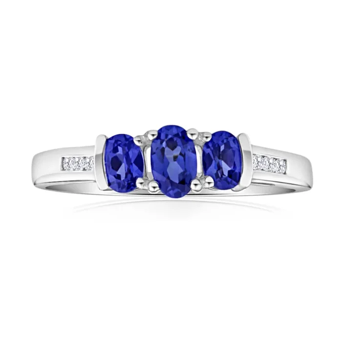 9ct White Gold Created Tanzanite Trio + Diamond Ring