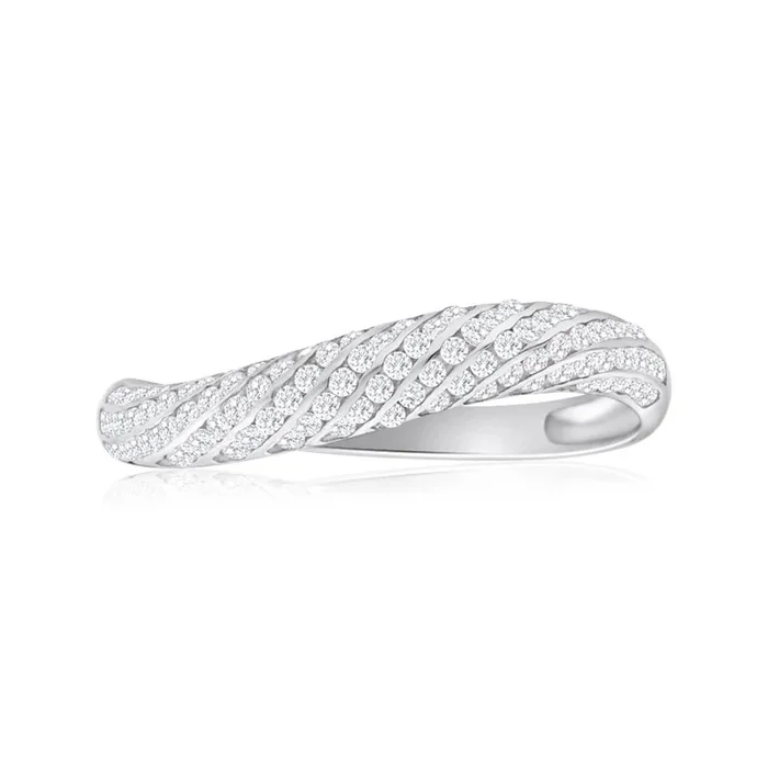 9ct White Gold Cubic Zirconia Interlocking Wave Ring