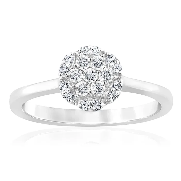 9ct White Gold Flower Shape Cluster Diamond Ring