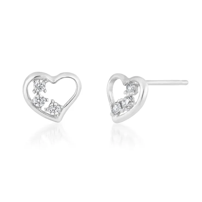 9ct White Gold Zirconia Heart Shape Studs