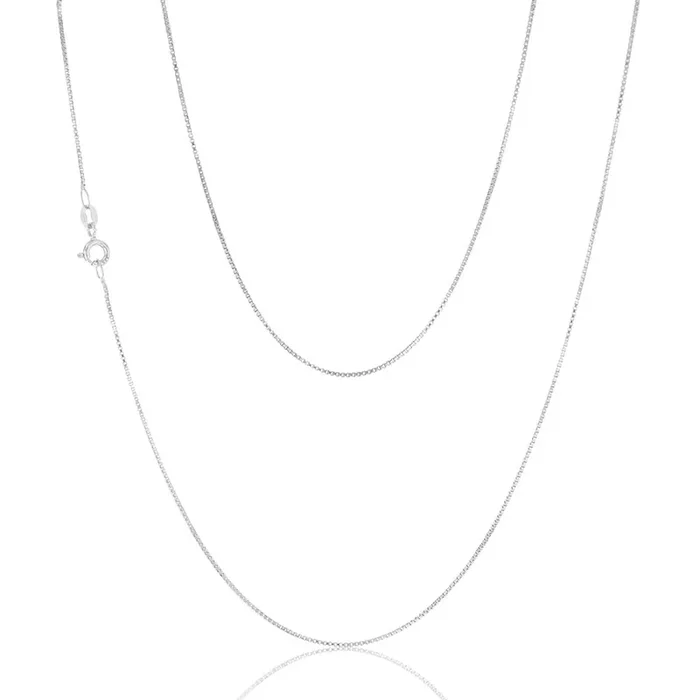 9ct White Solid Gold 15 Gauge Box 51cm Chain