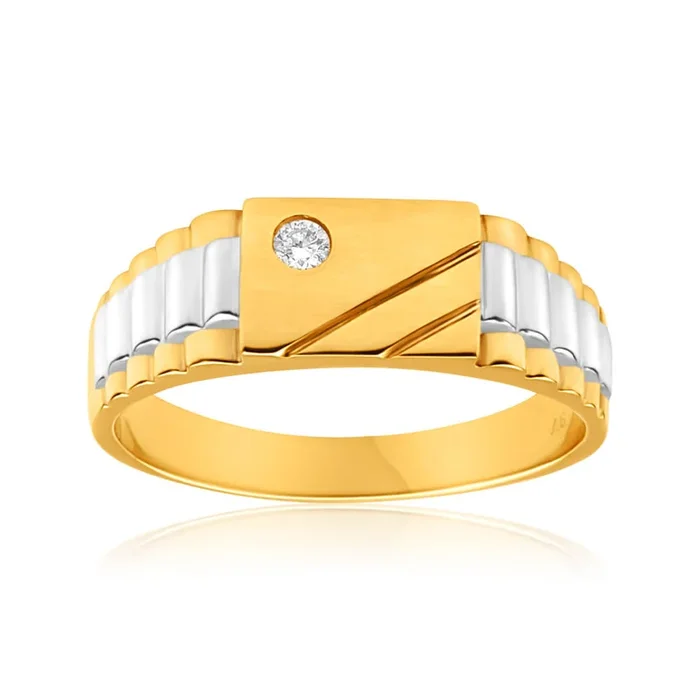 9ct Yellow and White Gold Cubic Zirconia Grooved Ring