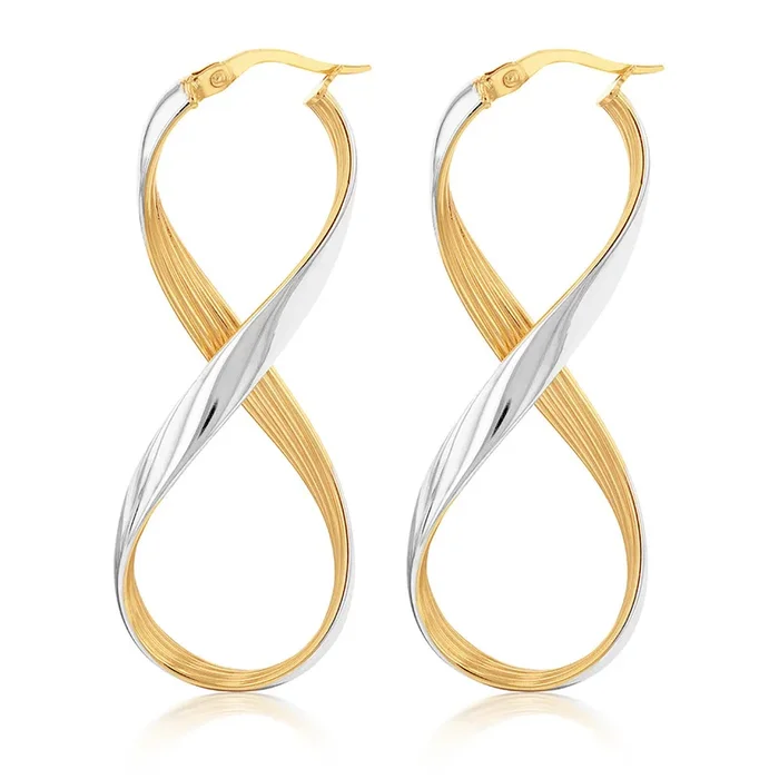 9ct Yellow And White Gold Infinity Hoop Earring