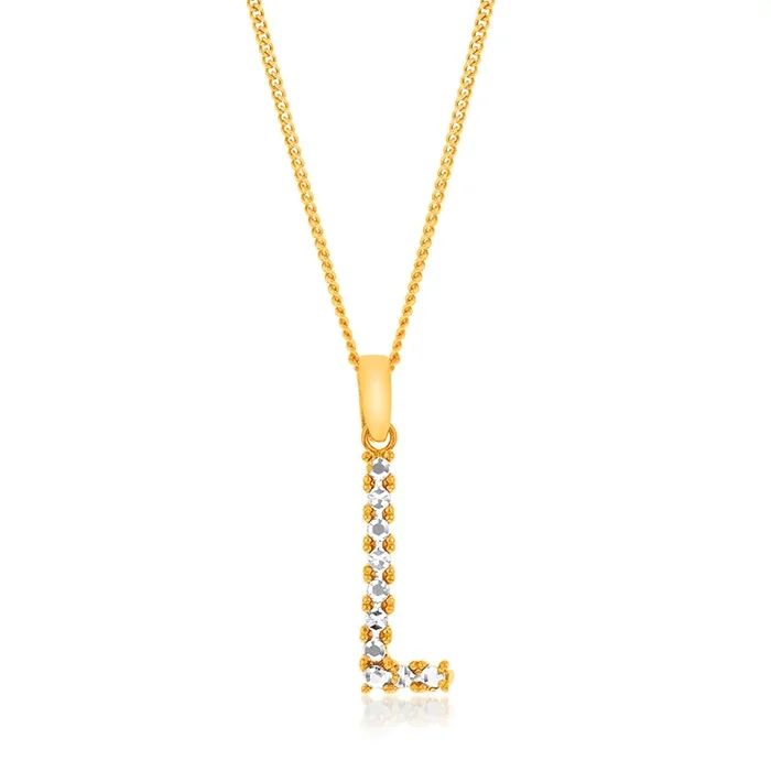 9ct Yellow And White Gold Two Tone Diamond Cut Initial “L” Pendant