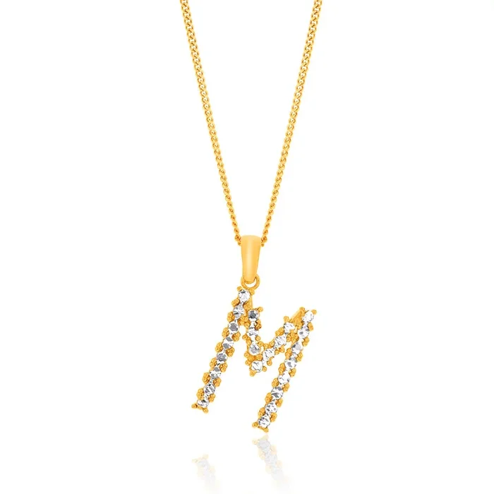 9ct Yellow And White Gold Two Tone Diamond Cut Initial “M” Pendant