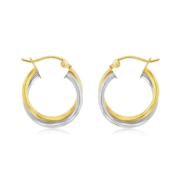 9ct Yellow And White Gold Two Tone Silverfilled Polished Twisted 16 X 20mm Hoop Earrings