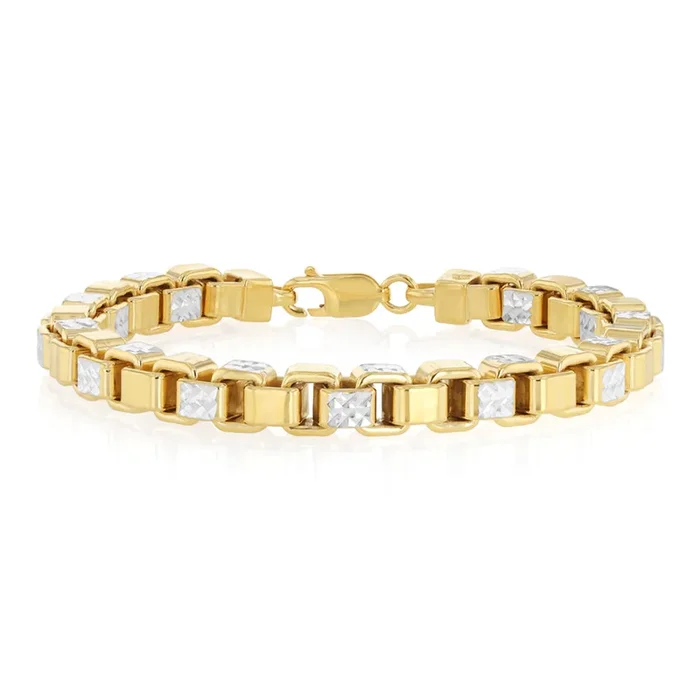 9ct Yellow and White Gold Two-Toned Silverfilled Solid 20cm Bracelet