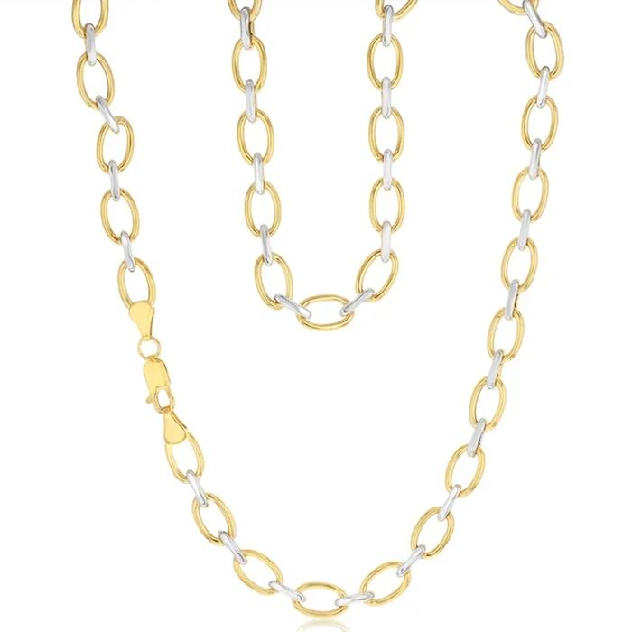 9ct Yellow And White Two-Tone Gold Link Chain Hollow 45cm Chain
