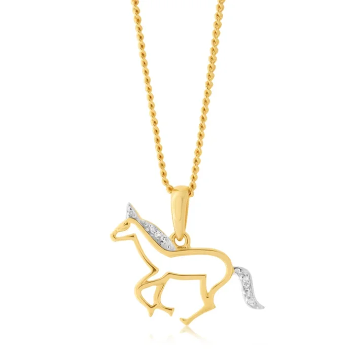 9ct Yellow Gold 0.02 Carat Diamond Unicorn Pendant with 8 Brilliant Cut Diamonds