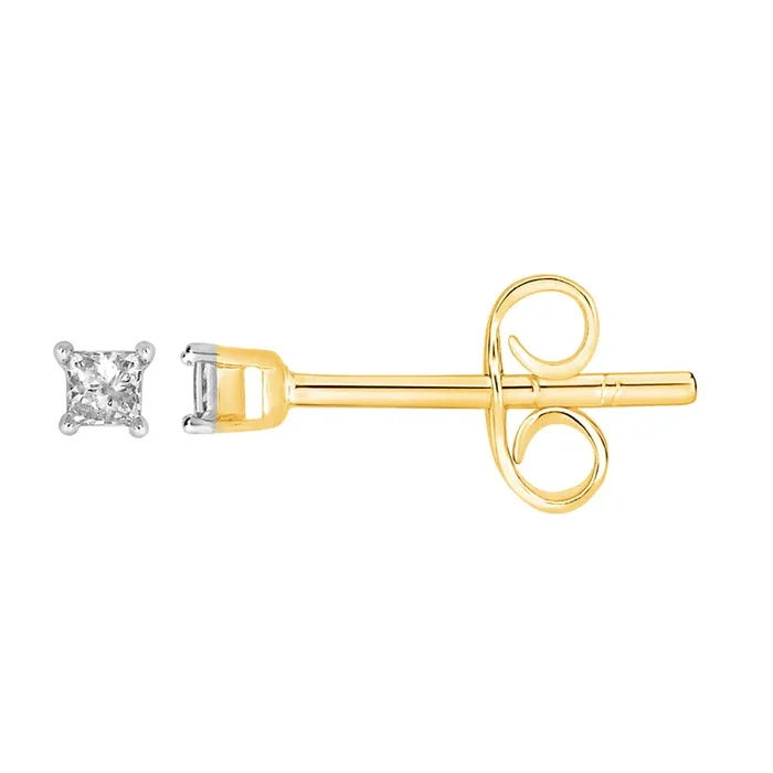 9ct Yellow Gold 0.05 Carat Princess Diamond Stud Earrings