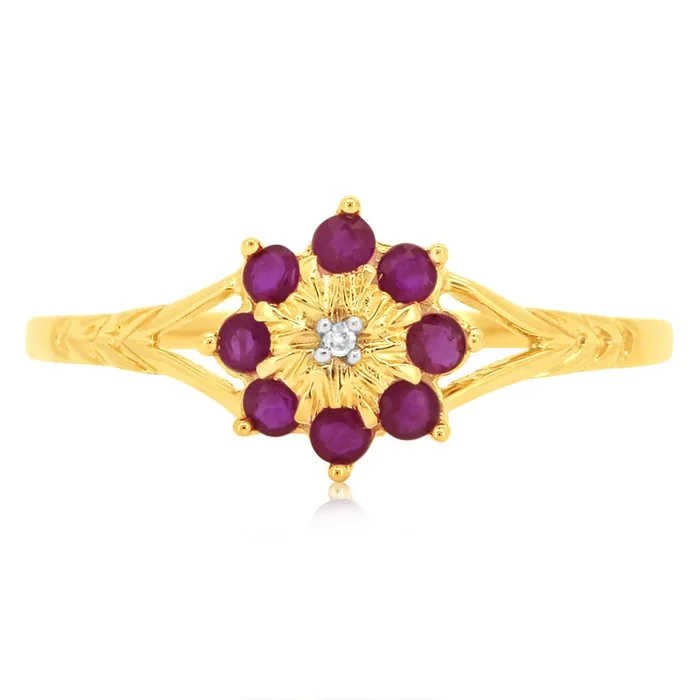 9ct Yellow Gold 0.5 Carat Natural Ruby & Diamonds Ring