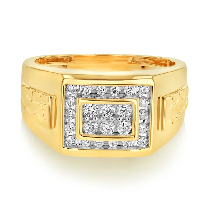 9ct Yellow Gold 1/2 Carat Diamond Ring Set With 24 Brilliant Cut Diamonds