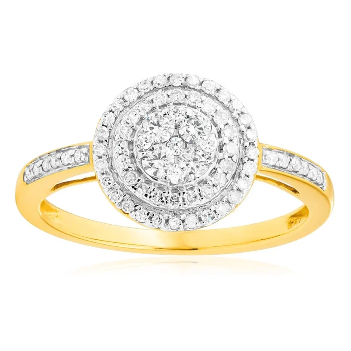 9ct Yellow Gold 1/2 Carat Halo Diamond Ring