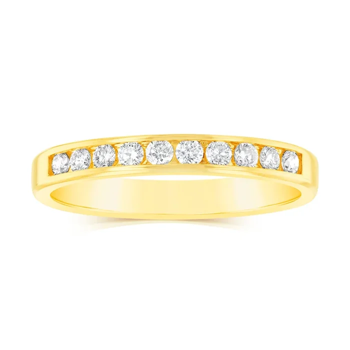 9ct Yellow Gold 1/3 Carat Diamond Eternity Ring with 10 Channel Set Diamonds