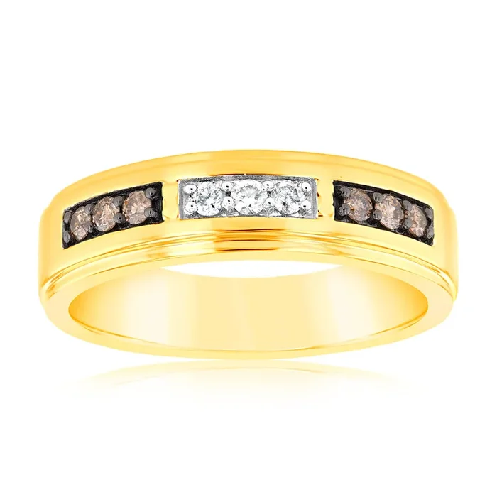 9ct Yellow Gold 1/4 Carat Diamond Ring with White and Champagne Diamonds