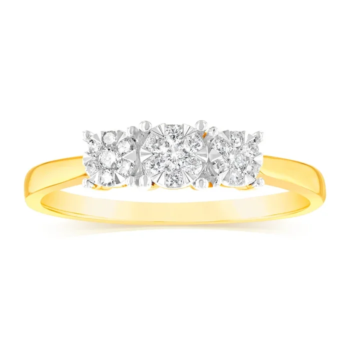 9ct Yellow Gold 1/4 Carat Diamond Trilogy Ring