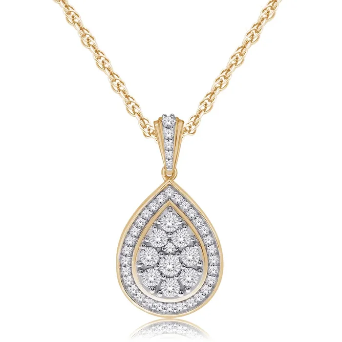 9ct Yellow Gold 1/5 Carat Diamond Pear Cluster Pendant