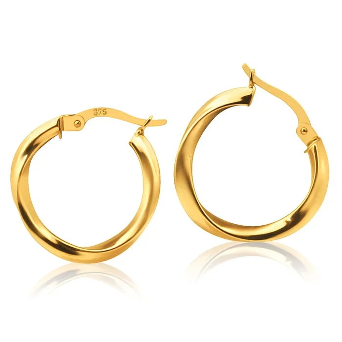 9ct Yellow Gold 15mm Hoop Earrings