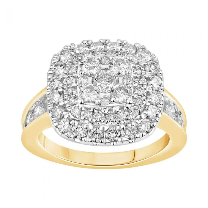 9ct Yellow Gold 2 Carat Diamond Ring with Brilliant Cut Diamonds