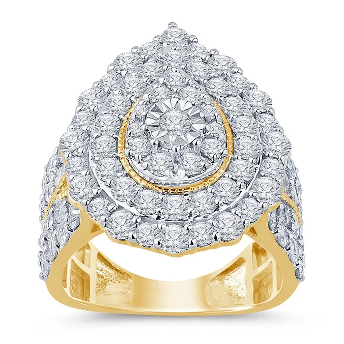 9ct Yellow Gold 3 Carat Diamond Cluster Ring with 48 Brilliant Diamonds