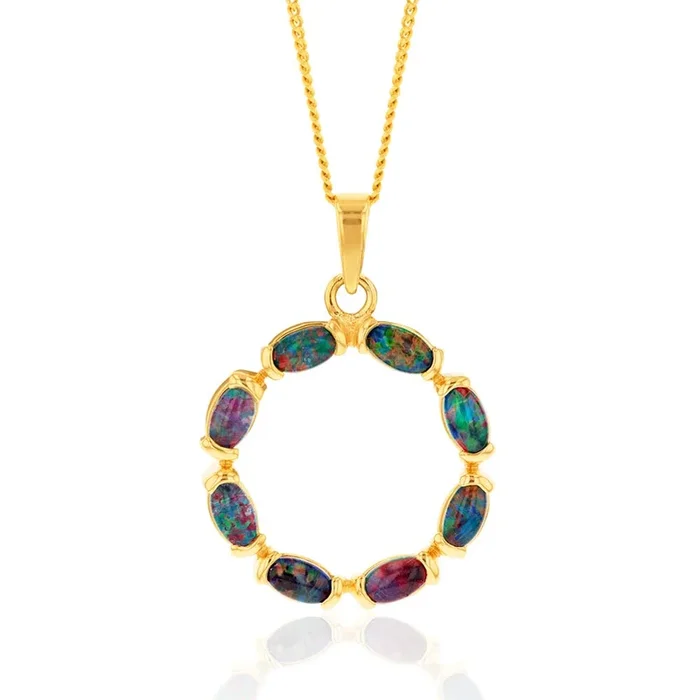 9ct Yellow Gold 5x3mm Triplet Opal Circle of Life Pendant