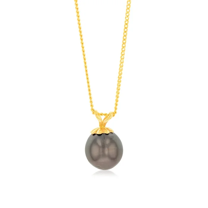 9ct Yellow Gold 8-10mm Tahitian Pearl Pendant on 45cm Chain