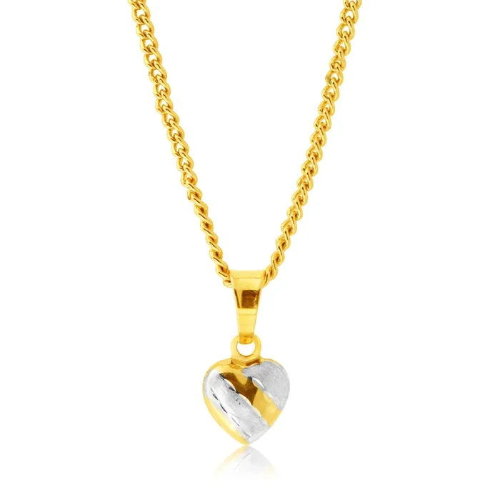 9ct Yellow Gold and White Diamond Cut Heart Pendant