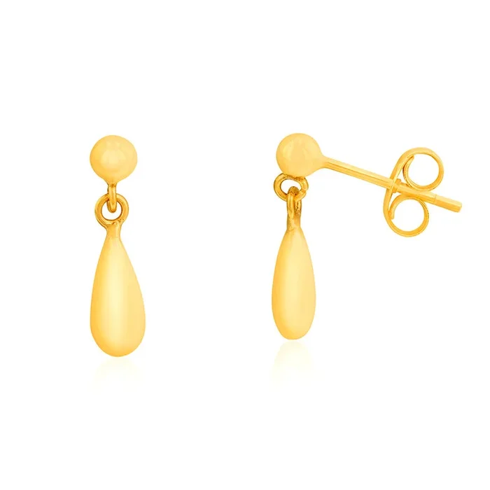 9ct Yellow Gold Bomber Drop Earrings