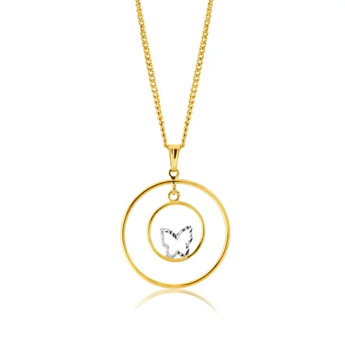 9ct Yellow Gold Butterfly Double Ring Pendant