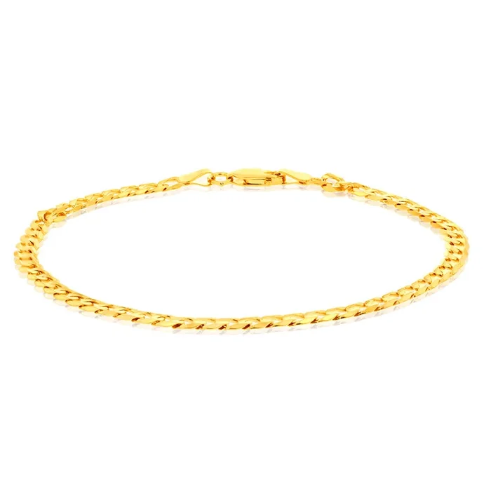 9ct Yellow Gold Concave Extra Flat 100 Gauge 4mm Curb 21cm Bracelet