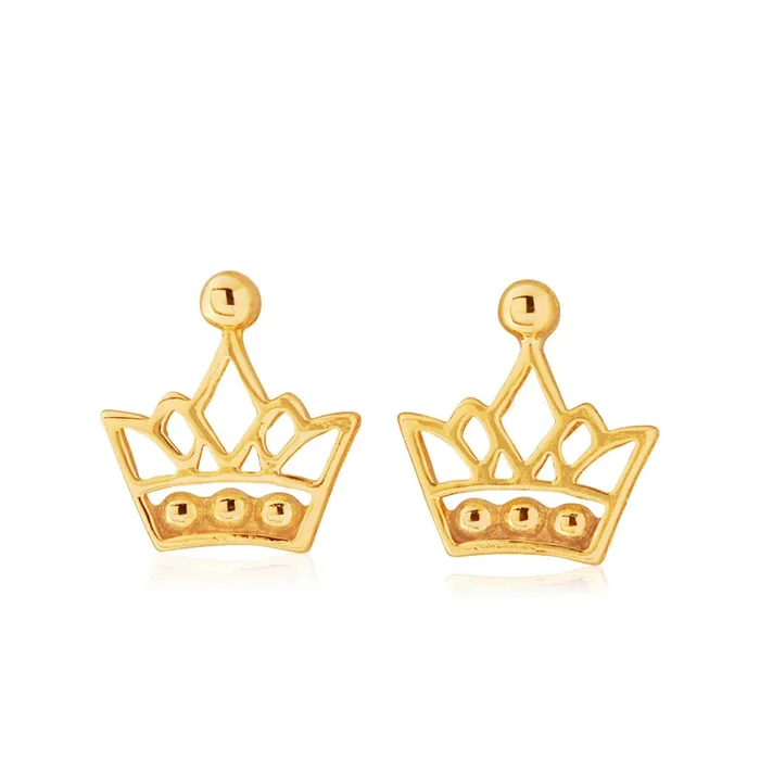 9ct Yellow Gold Crown Stud Earrings